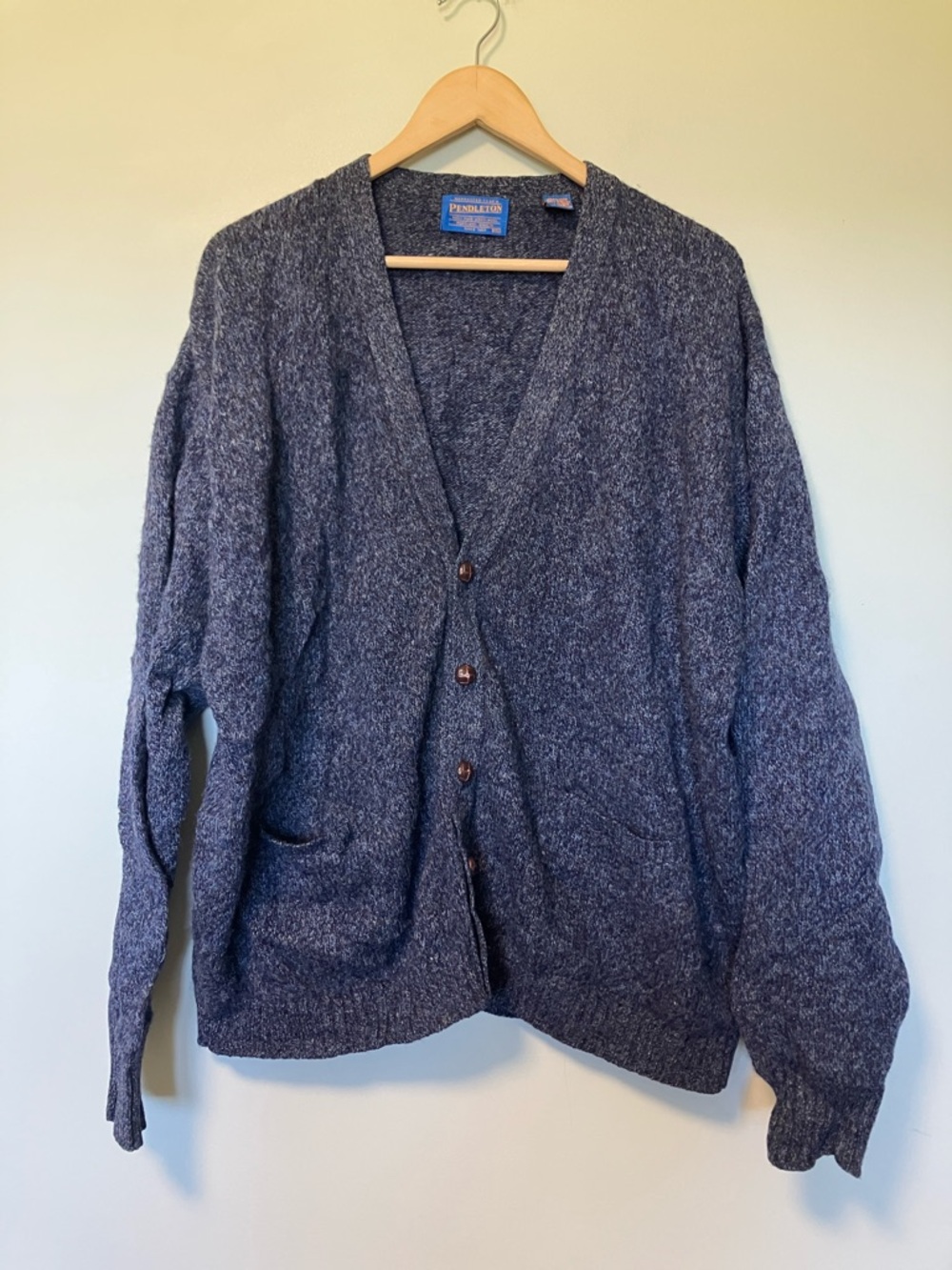 Pendleton 100% Shetland wool Men's Heathered Navy Blue Button-Front Cardigan